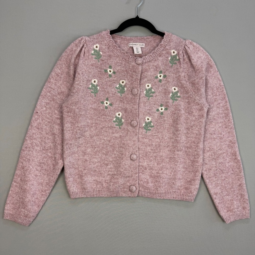 Coquette Cardigan Grannycore Sweater Retro Floral Embroidered Pink Mauve Small